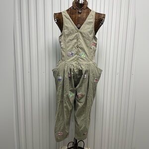 Vintage 90s Mairay Australia Beach Club Sleeveless Patches Army Green Jumpsuit